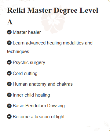 Reiki Master Degree Level A